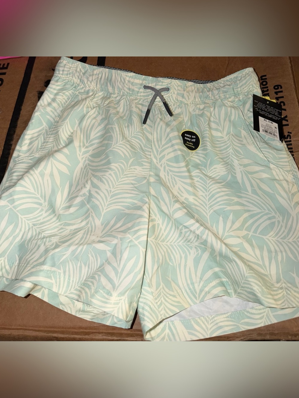 Target Boys Mint Green and White Leaf Print Swim Trunks